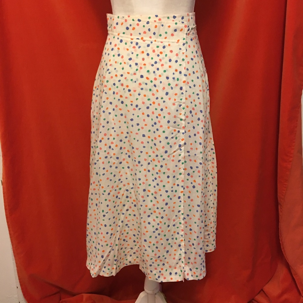 Vintage 70s confetti print wrap skirt midi size small